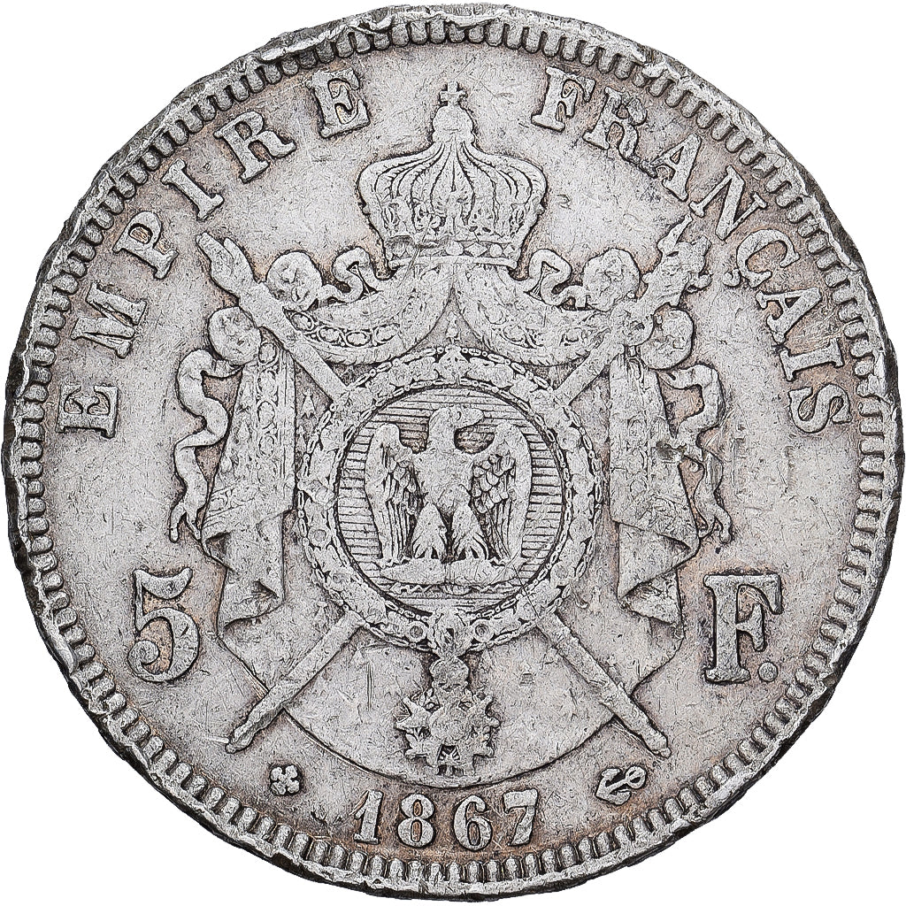 France, 5 Francs, Napoléon III, 1867, Strasbourg, Silver, VF(20-25), KM:799.2