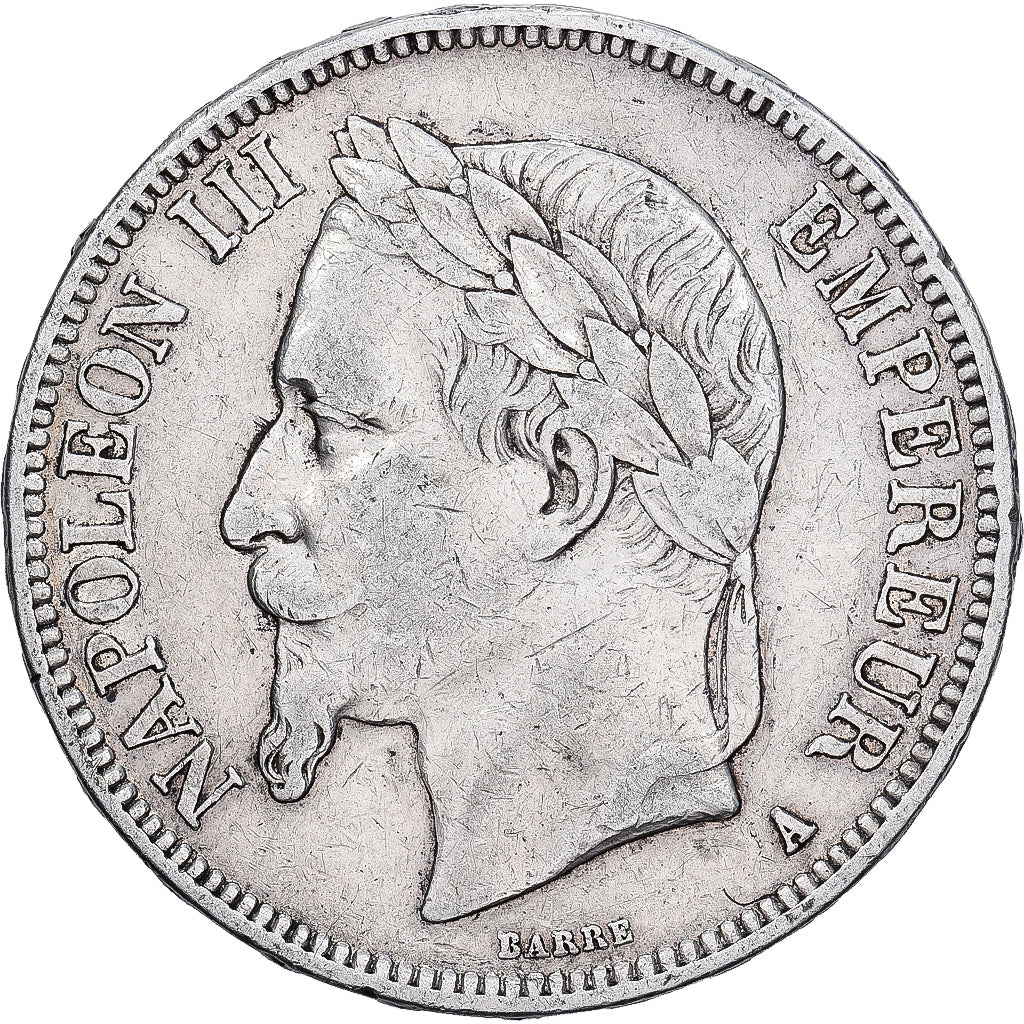 França, Napoleon III, 5 Francs, 1868, Paris, Prata, EF(40-45), Gadoury:739