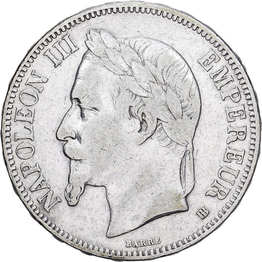 France, 5 Francs, Napoléon III, 1869, Strasbourg, Silver, VF(20-25)