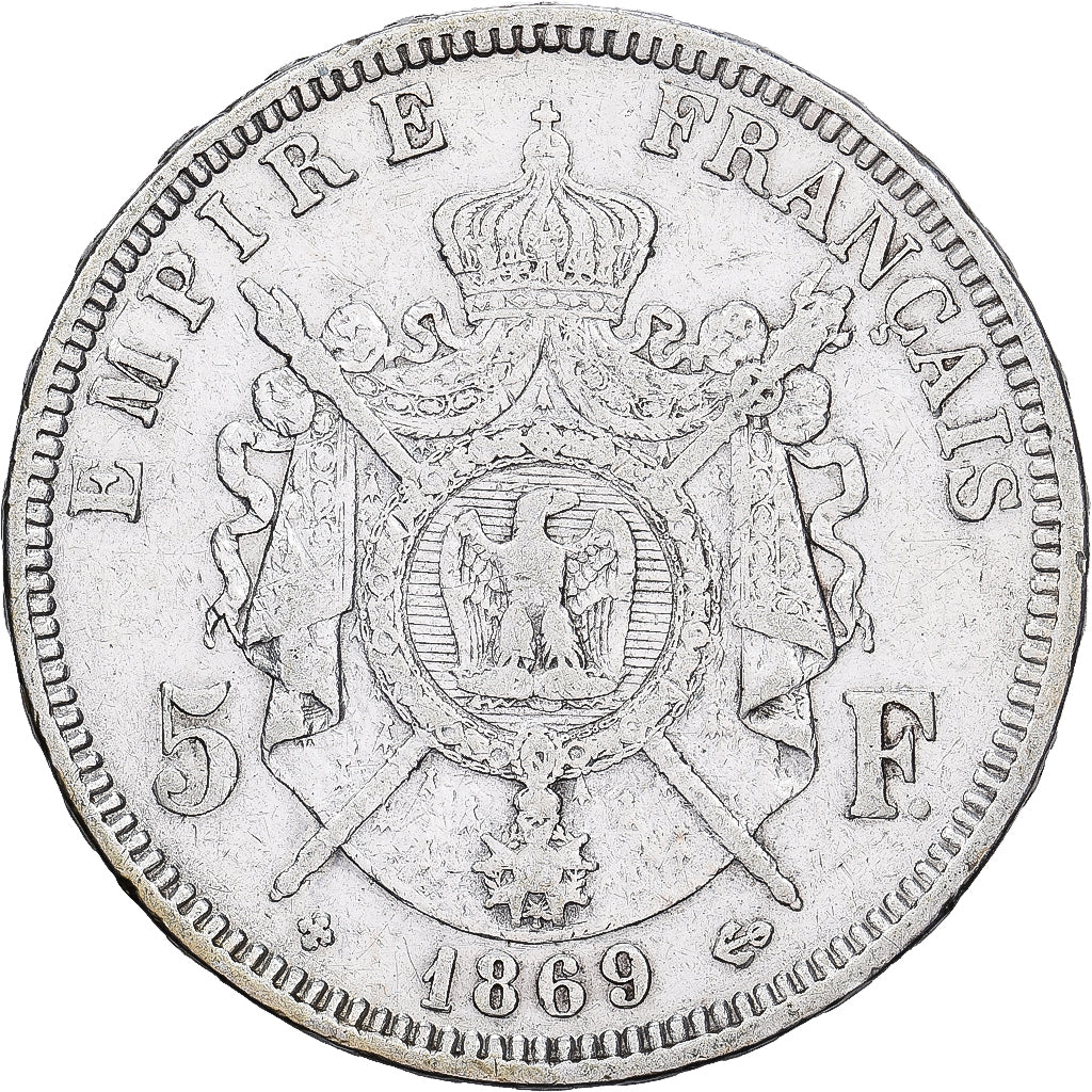 France, 5 Francs, Napoléon III, 1869, Strasbourg, Silver, VF(20-25)