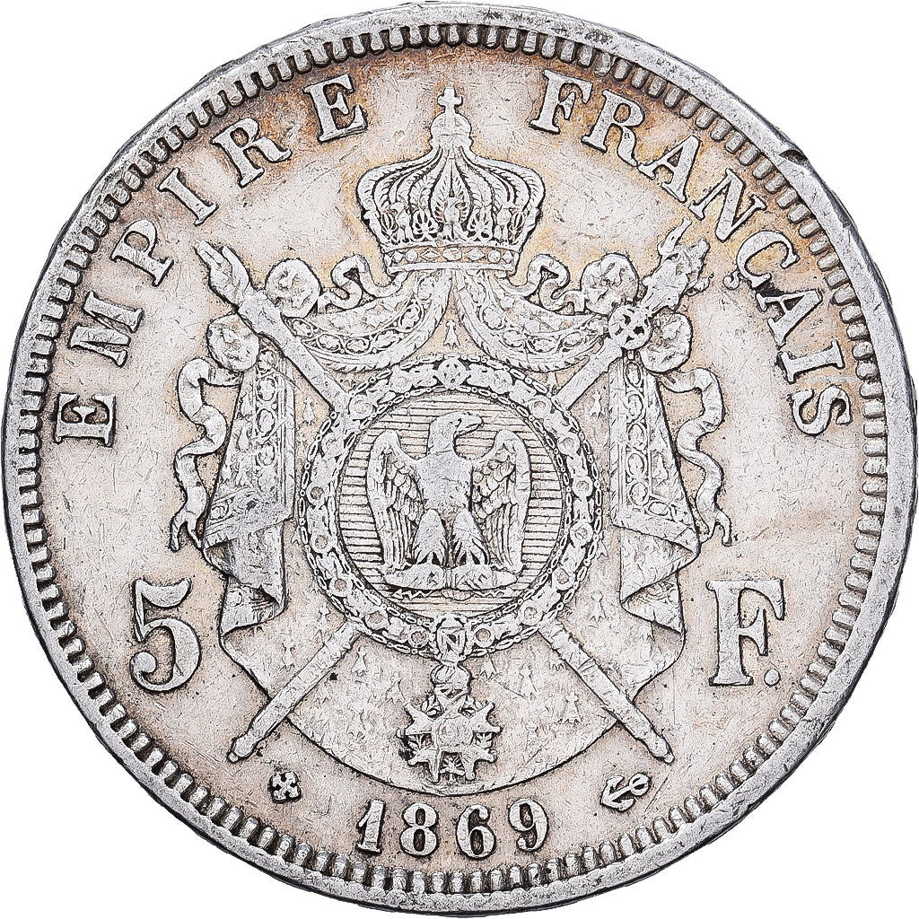 France, 5 Francs, Napoléon III, 1869, Strasbourg, Silver, EF(40-45)