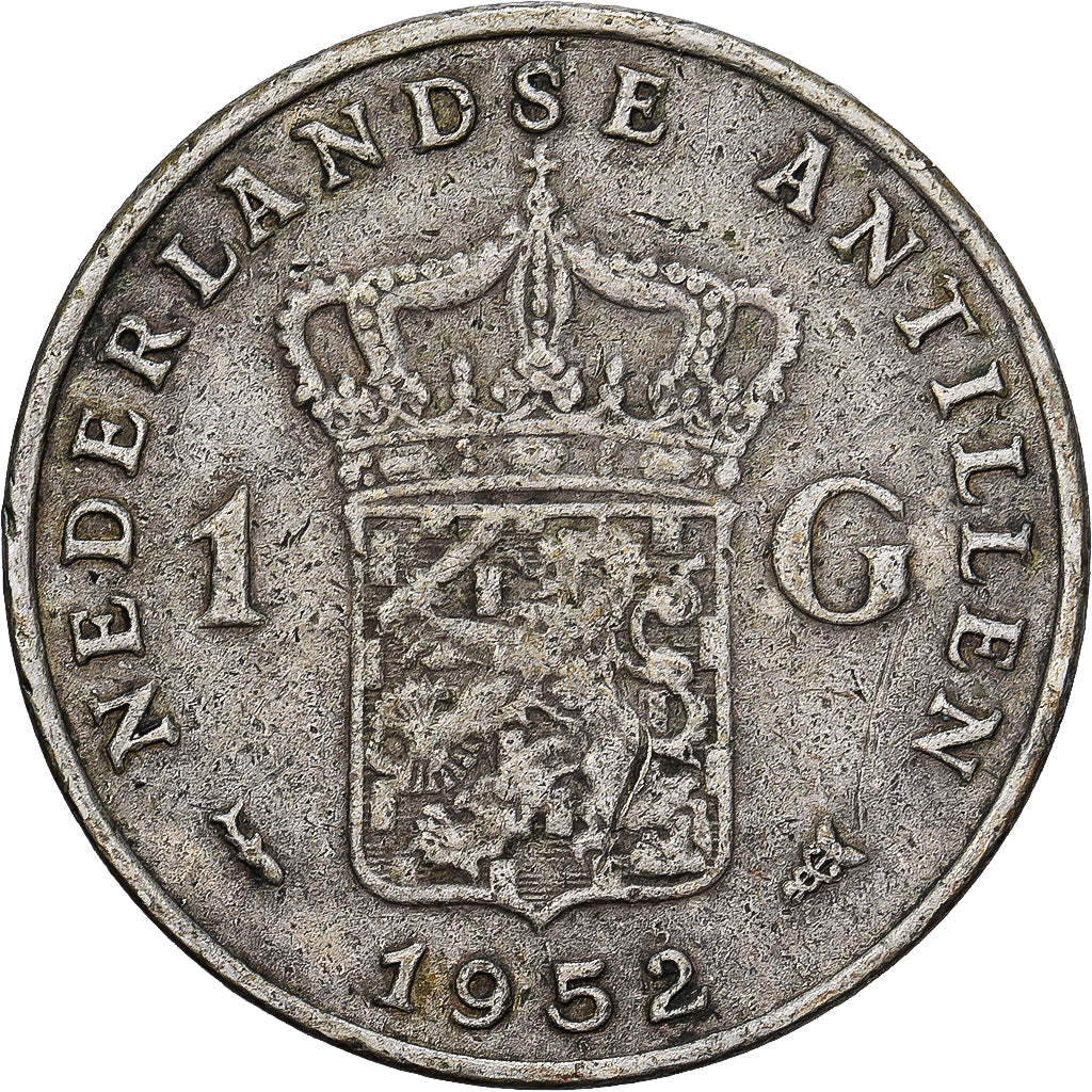 Netherlands Antilles, Juliana, 1 Gulden, 1952, Silver, VF(30-35)