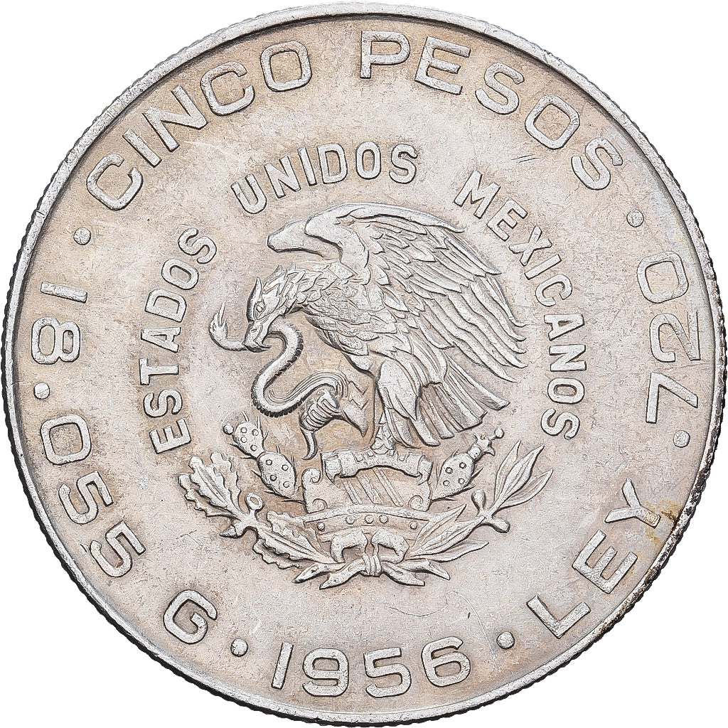 Mexique, 5 Pesos, 1956, Mexico City, Argent, TTB, KM:469