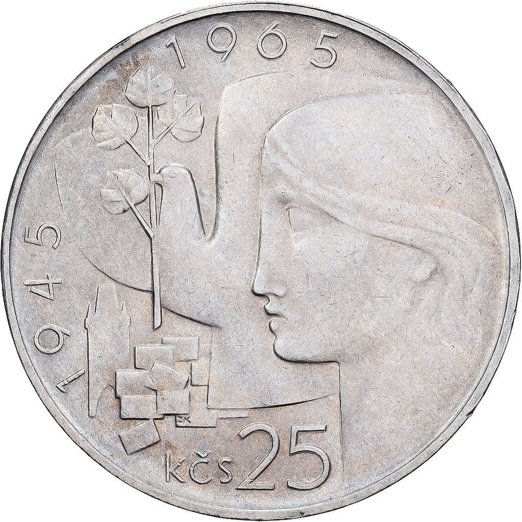 Checoslovaquia, 25 Korun, 1965, Plata, EBC, KM:59