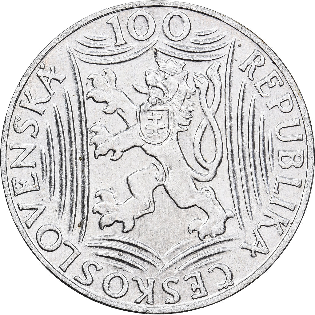 Czechoslovakia, 100 Korun, 1949, AU(55-58), Silver, KM:30