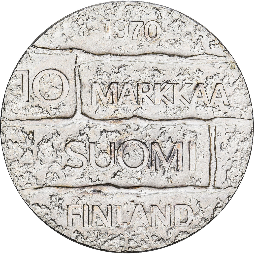 Finland, 10 Markkaa, 1970, AU(55-58), Silver, KM:51