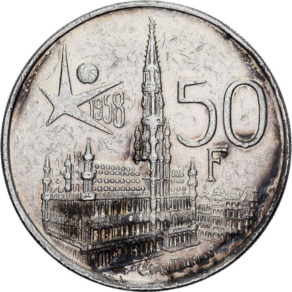 Bélgica, Baudouin I, 50 Francs, Brussels World Fair, 1958, Brussels, Prata