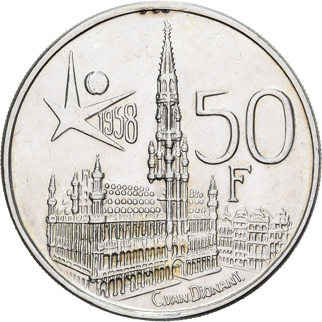 Belgium, Baudouin I, 50 Francs, Brussels World Fair, 1958, Brussels, Silver
