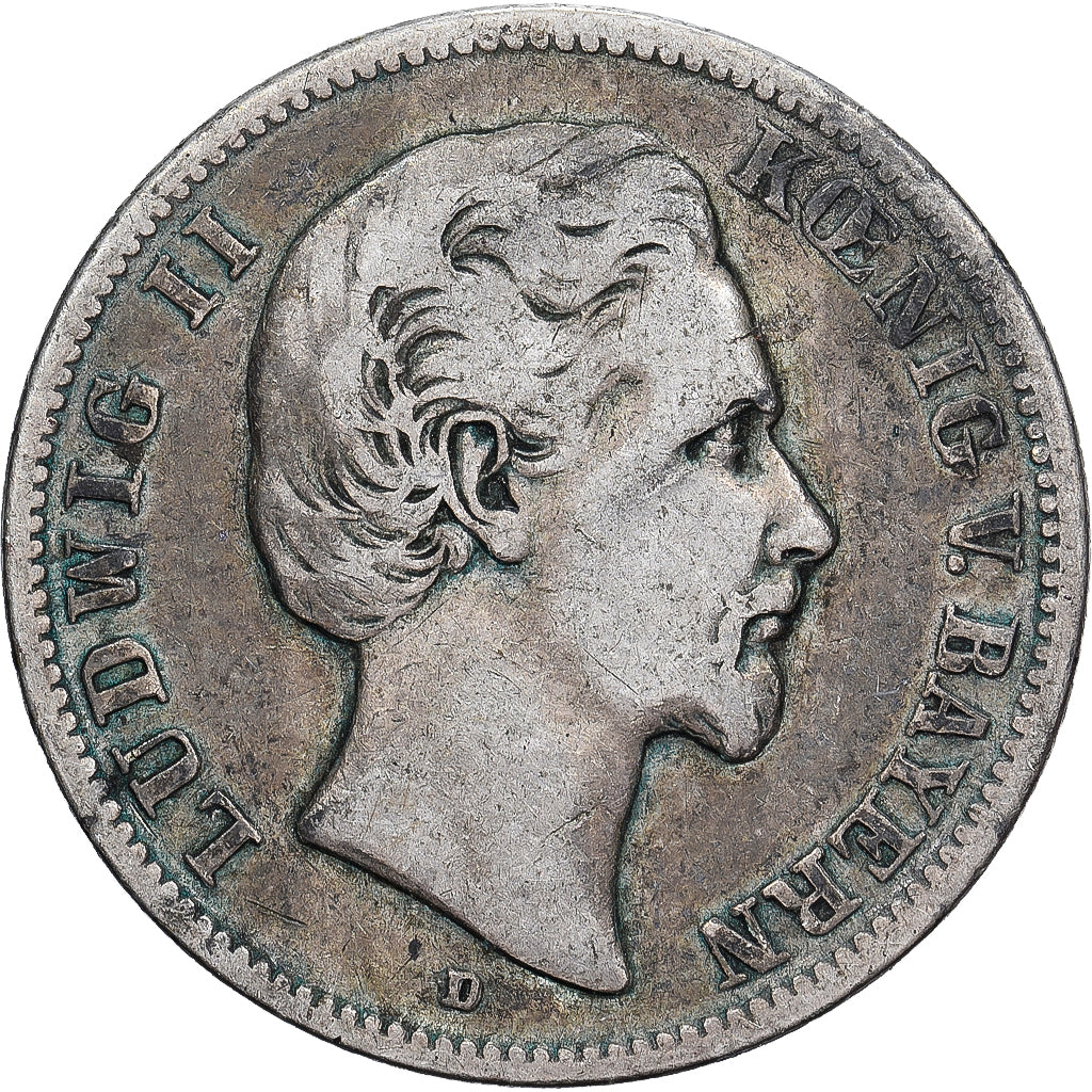 Landy niemieckie, BAVARIA, Ludwig II, 2 Mark, 1876, Munich, Srebro, VF(20-25)