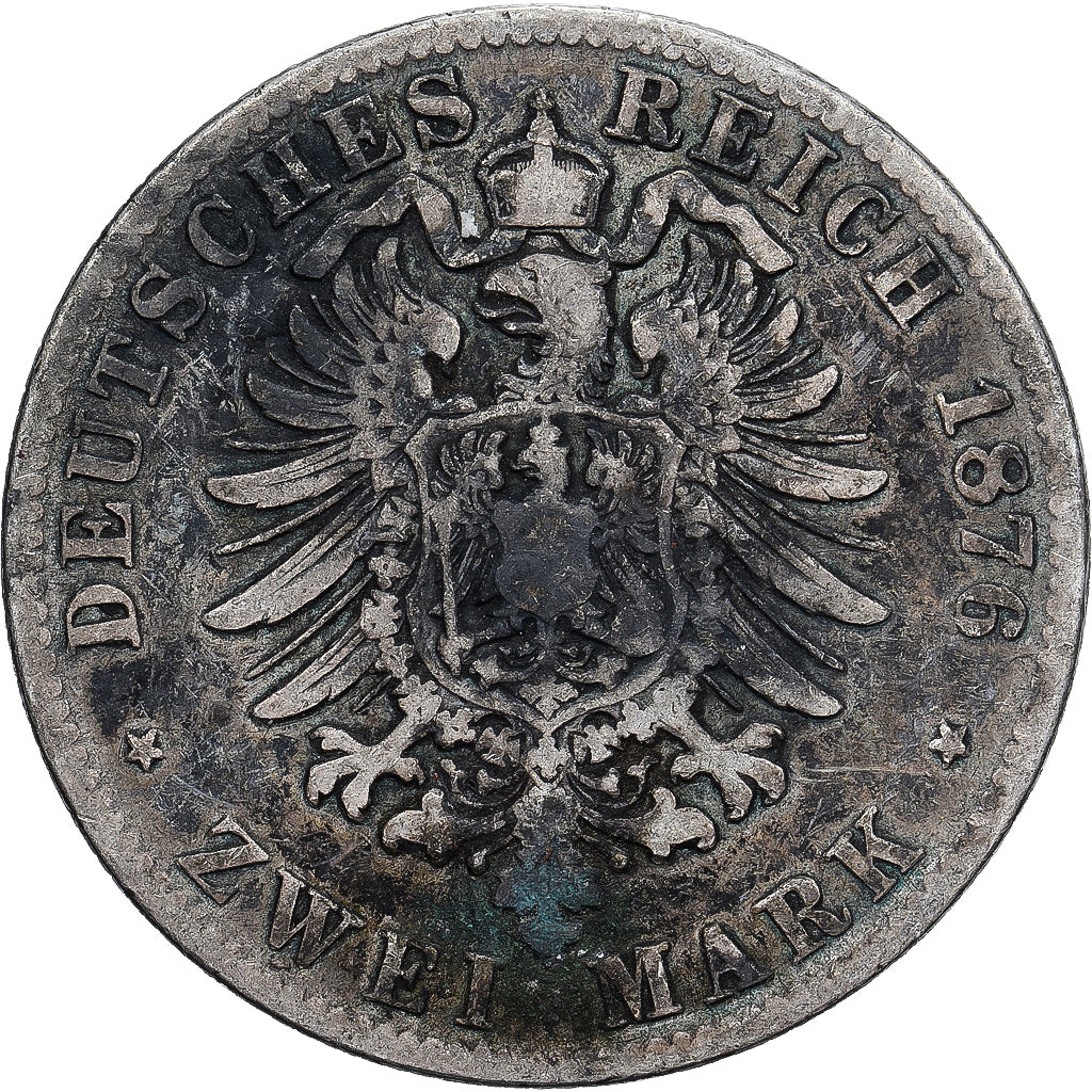 Landy niemieckie, BAVARIA, Ludwig II, 2 Mark, 1876, Munich, Srebro, VF(20-25)