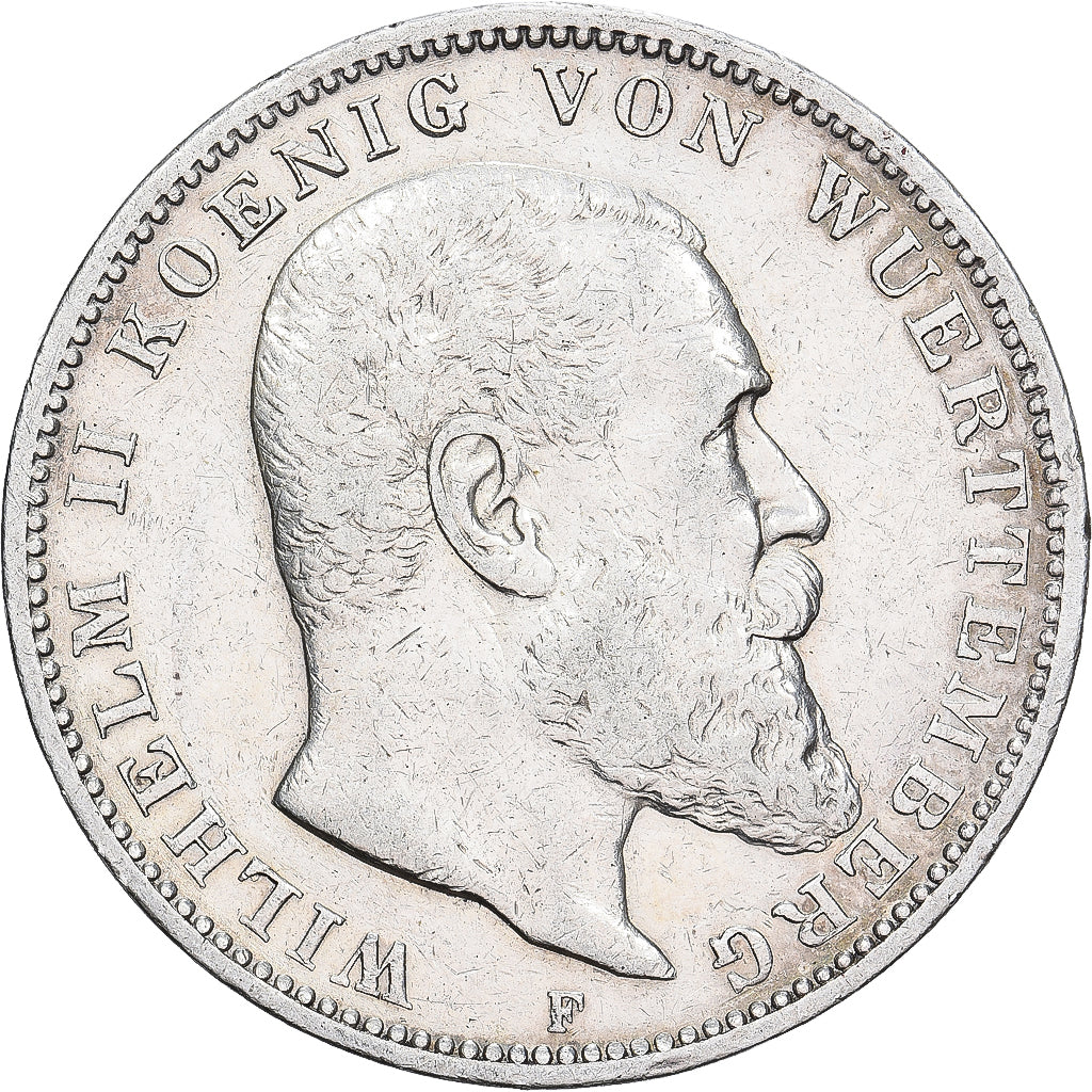 German States, WURTTEMBERG, Wilhelm II, 3 Mark, 1909, Stuttgart, Silver