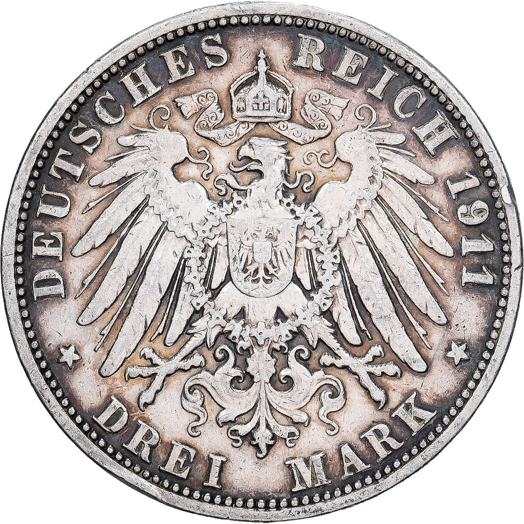 Kingdom of Prussia, Wilhelm II, 3 Mark, 1911, Berlin, Silver, VF(30-35), KM:527