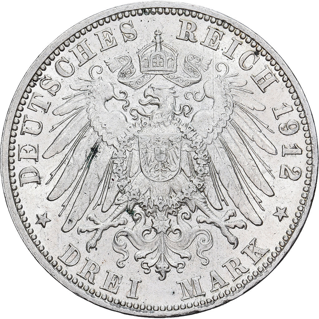 German States, BAVARIA, Otto, 3 Mark, 1912, Munich, Silver, AU(55-58), KM:996