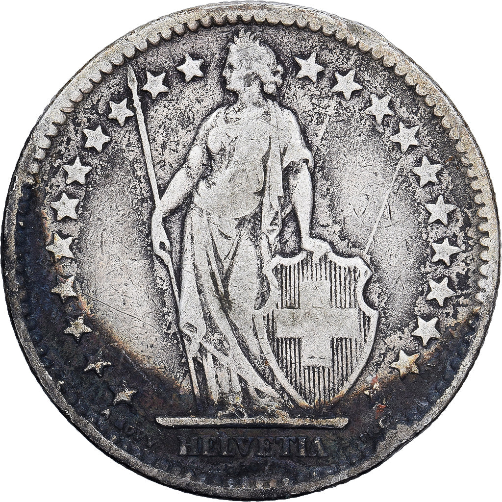 Suiza, 2 Francs, 1875, Bern, Plata, BC+, KM:21