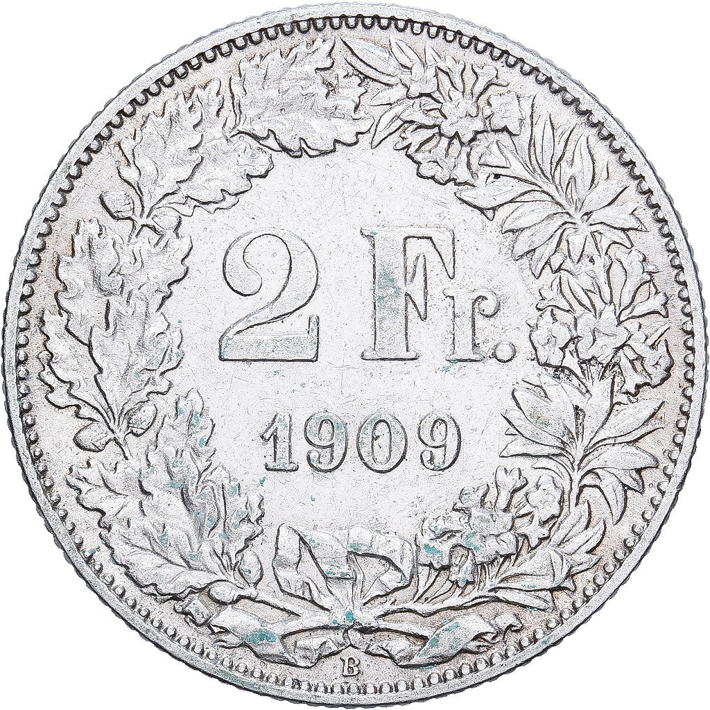 Suiza, 2 Francs, 1909, Bern, Plata, MBC, KM:21