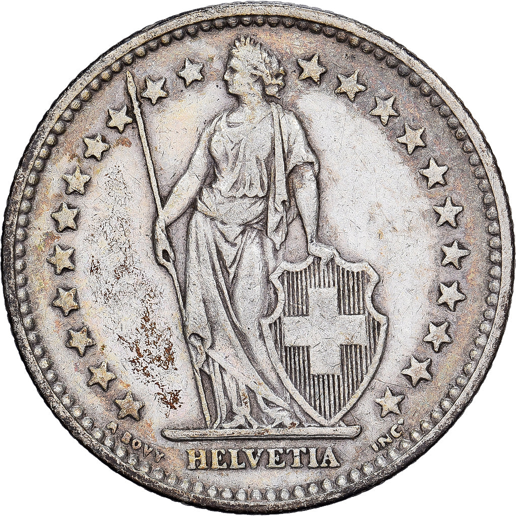 Suiza, 2 Francs, 1914, Bern, Plata, MBC, KM:21