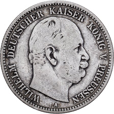 Landy niemieckie, PRUSSIA, Wilhelm I, 2 Mark, 1876, Berlin, Srebro, VF(20-25)