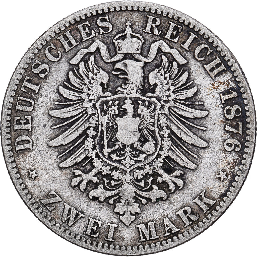 Landy niemieckie, PRUSSIA, Wilhelm I, 2 Mark, 1876, Berlin, Srebro, VF(20-25)