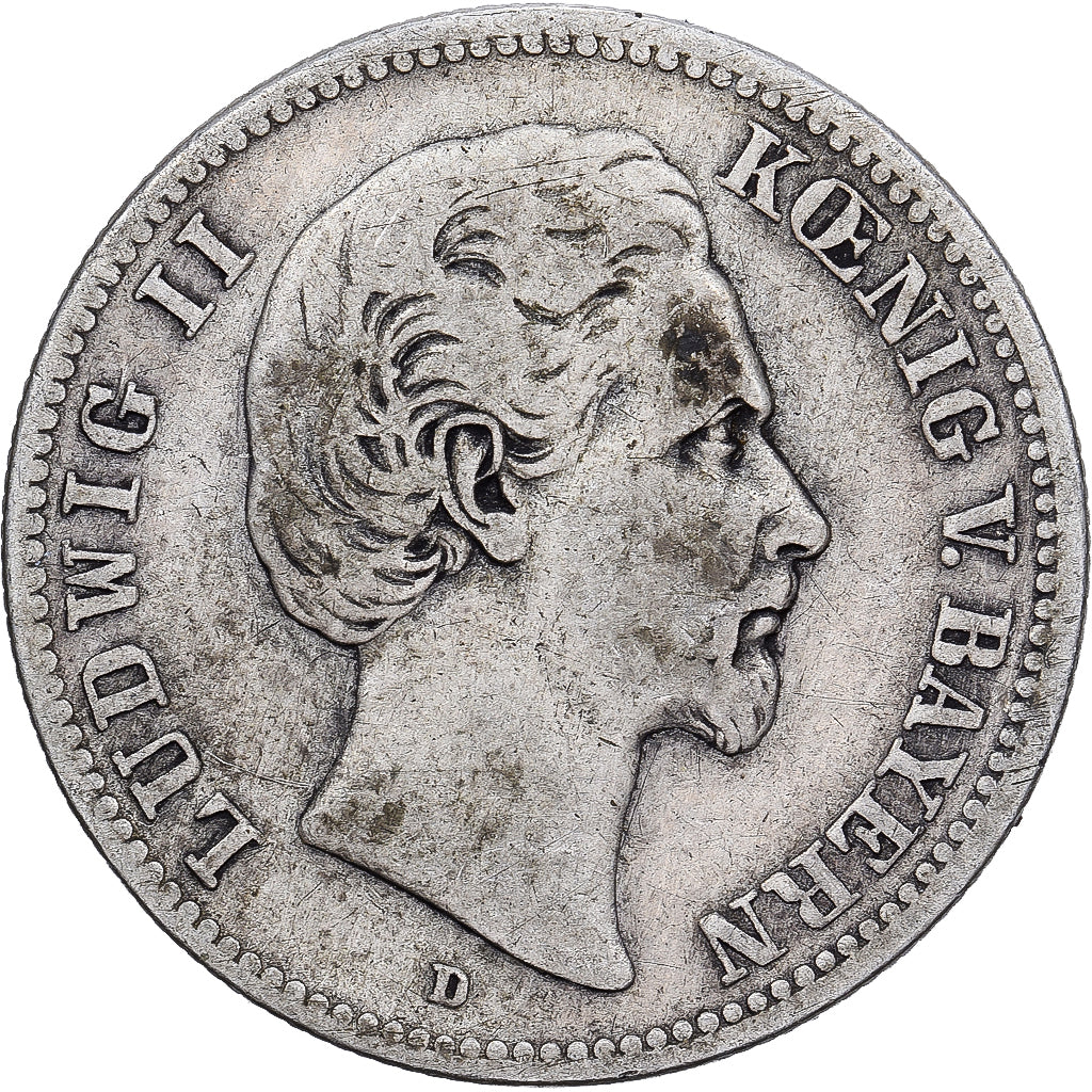 German States, BAVARIA, Ludwig II, 2 Mark, 1876, Munich, Silver, VF(20-25)