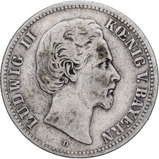 German States, BAVARIA, Ludwig II, 2 Mark, 1876, Munich, Silver, VF(20-25)
