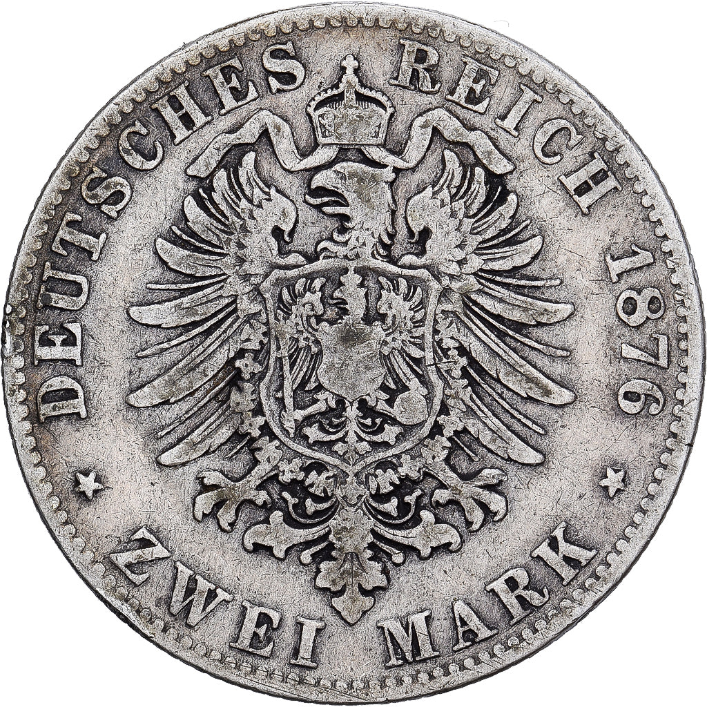 German States, BAVARIA, Ludwig II, 2 Mark, 1876, Munich, Silver, VF(20-25)