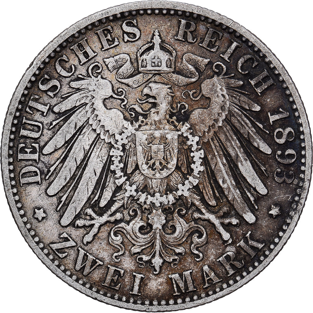 Estados Alemães, PRUSSIA, Wilhelm II, 2 Mark, 1893, Berlin, Prata, VF(20-25)