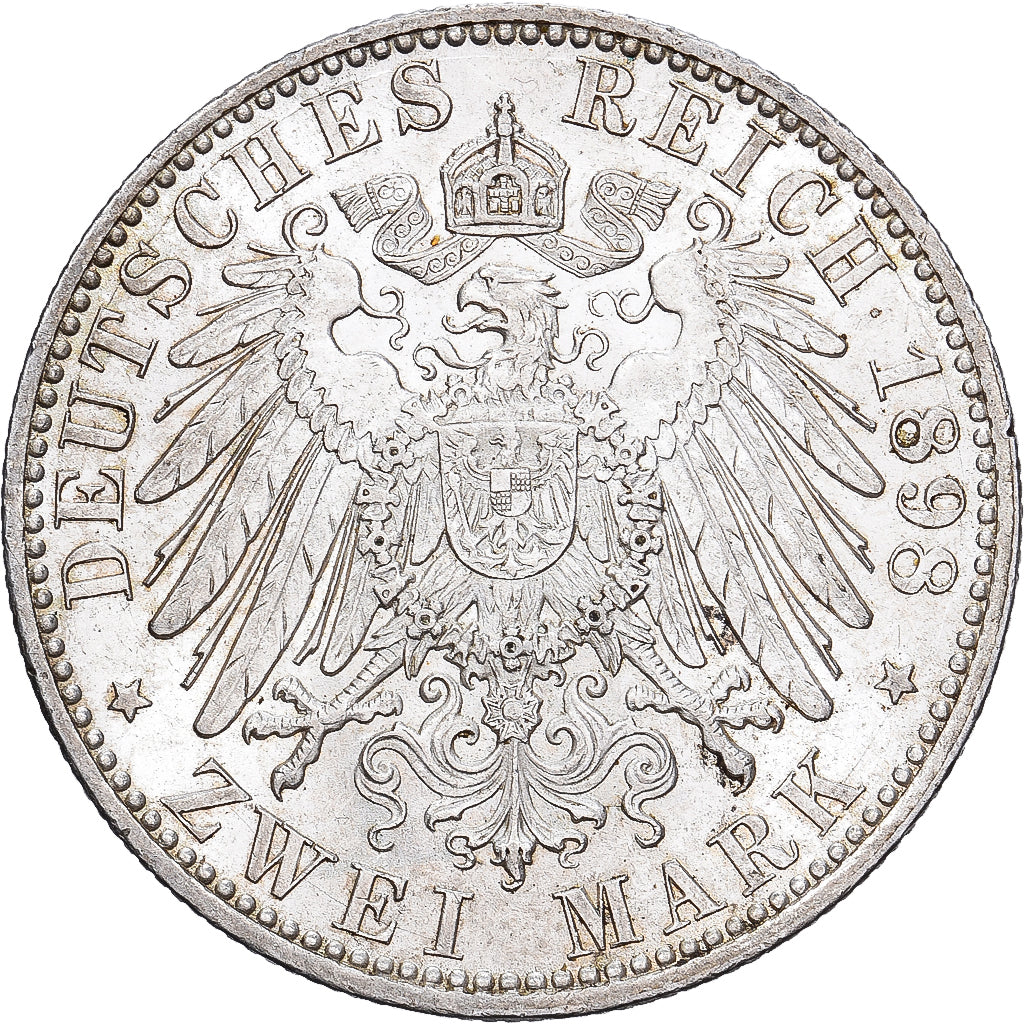 Estados Alemães, PRUSSIA, Wilhelm II, 2 Mark, 1898, Berlin, Prata, AU(55-58)