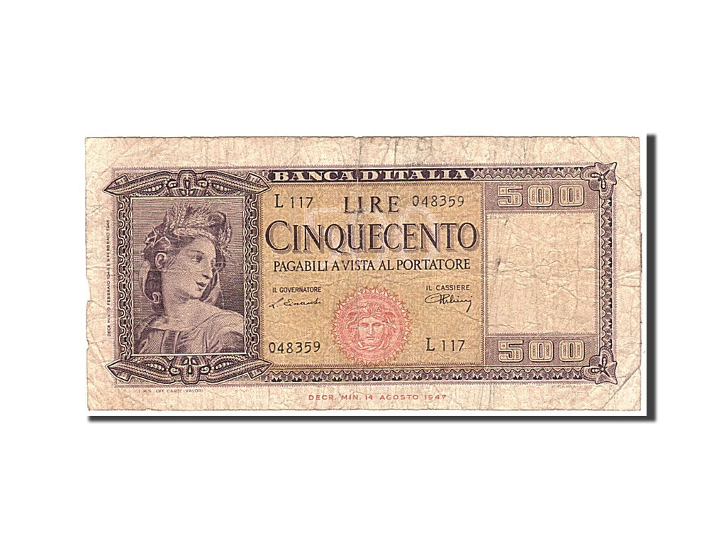 Banknote, Italy, 500 Lire, 1947, 1947-08-04, KM:80a, F(12-15)