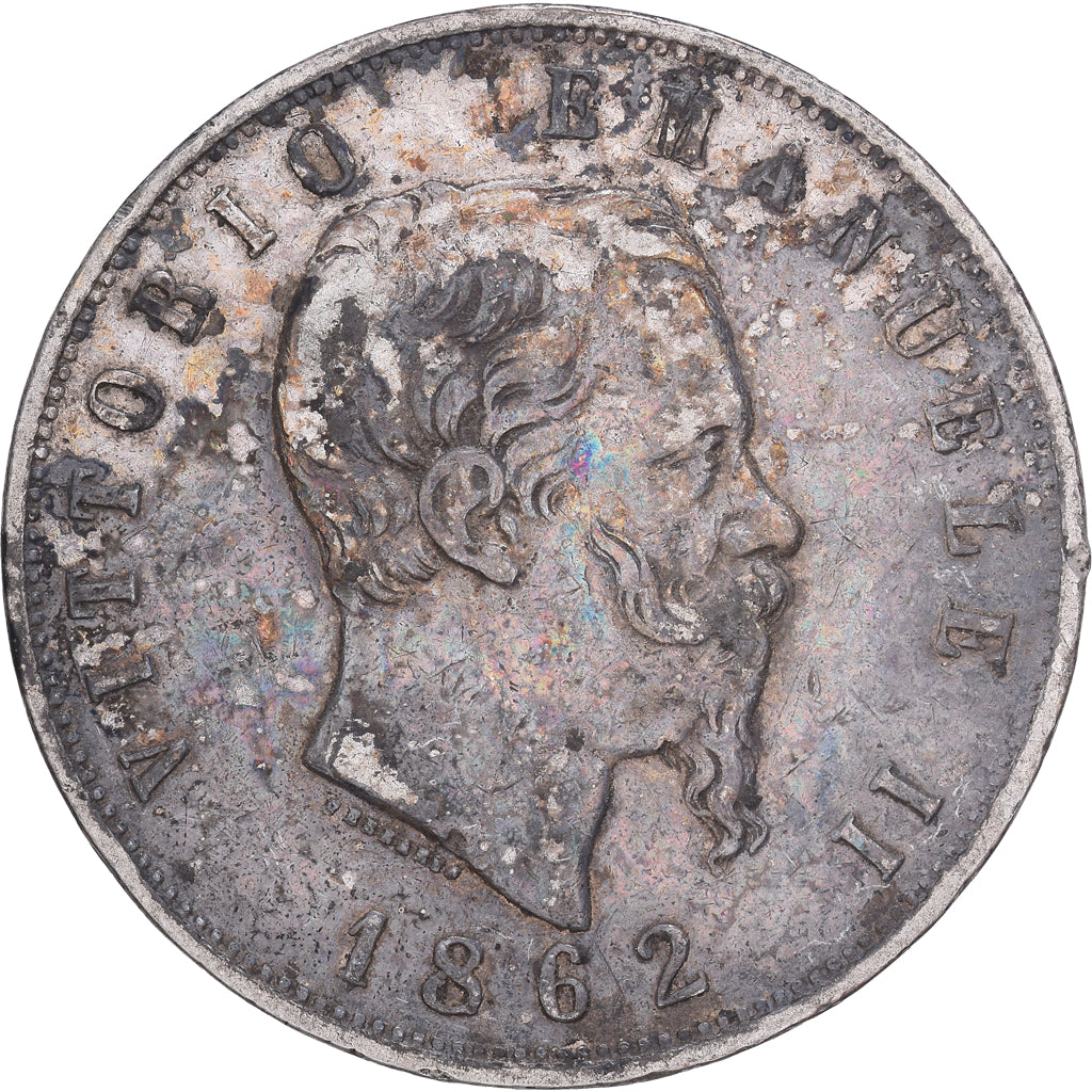 Italien, Vittorio Emanuele II, 5 Lire, 1862, Naples, Rare, Silber, S+, KM:8.2