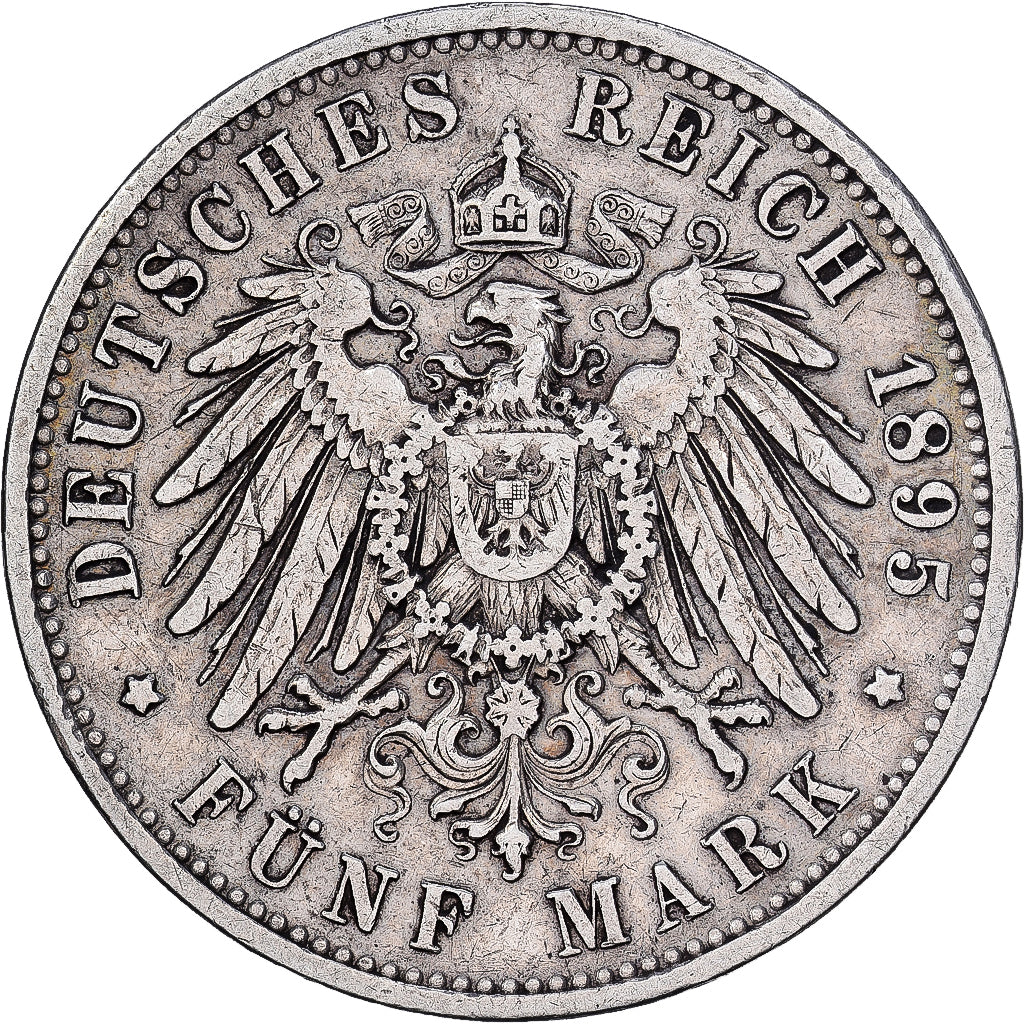 Moneda, Estados alemanes, PRUSSIA, Wilhelm II, 5 Mark, 1895, Berlin, BC+, Plata
