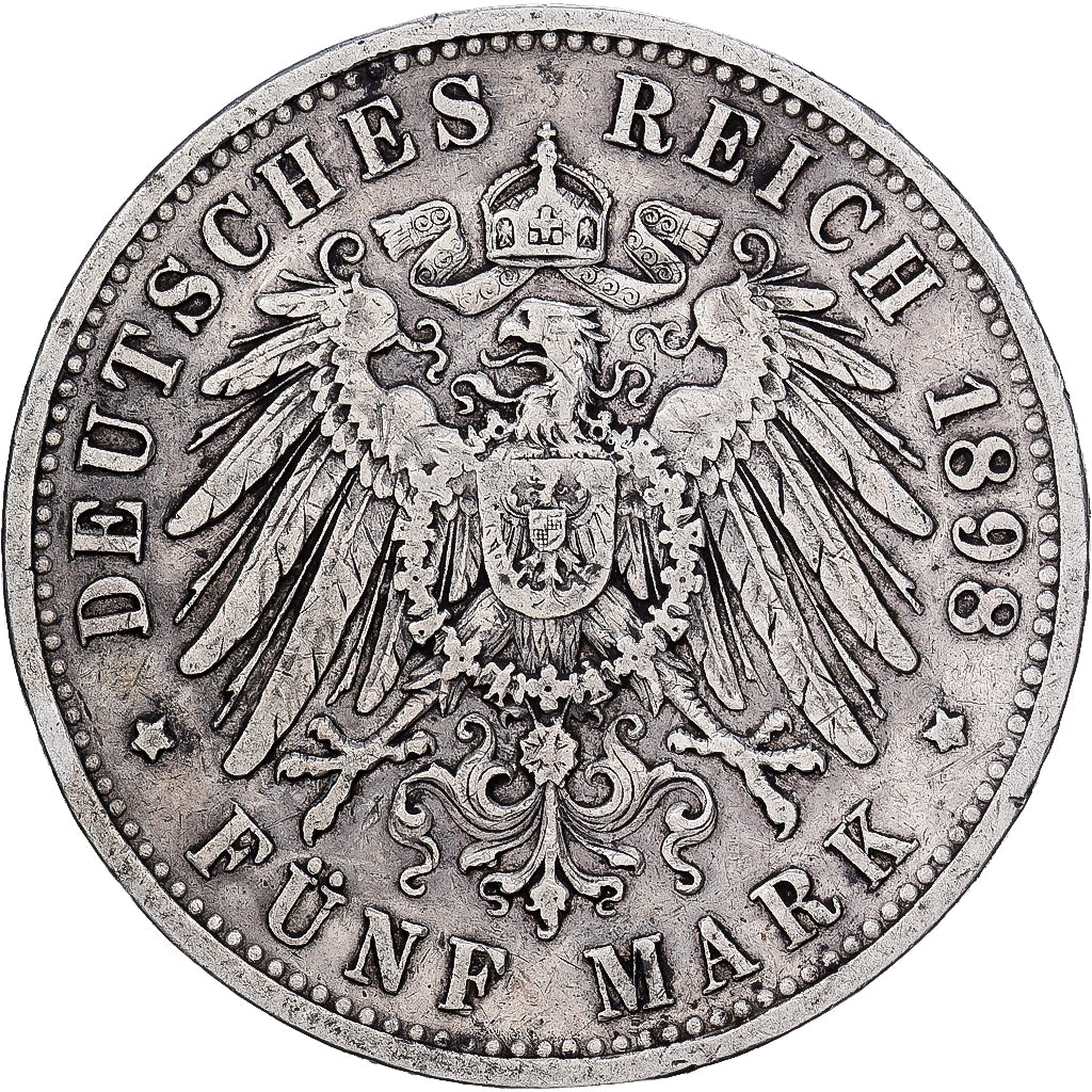 Moneda, Estados alemanes, PRUSSIA, Wilhelm II, 5 Mark, 1898, Berlin, BC+, Plata