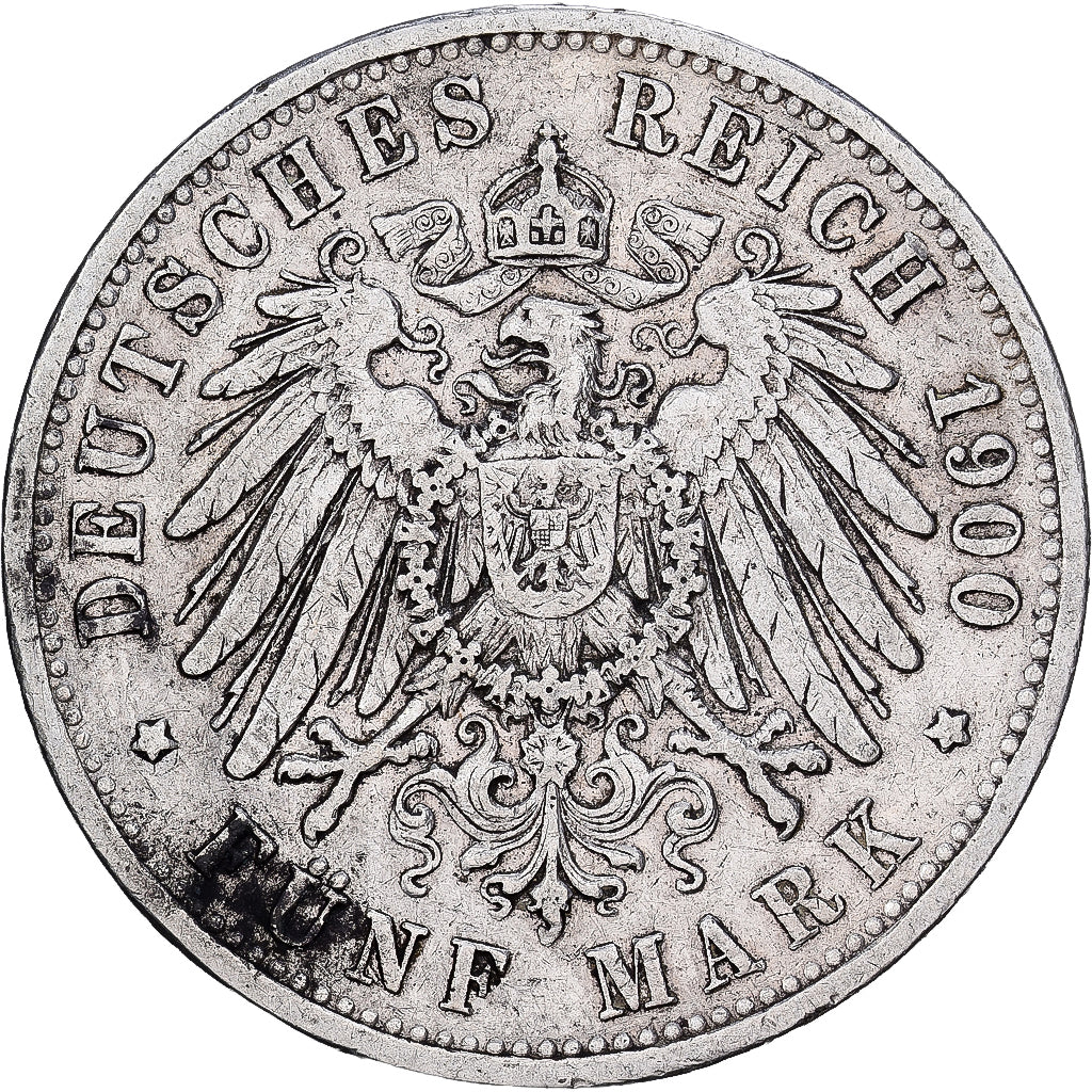 Stati tedeschi, PRUSSIA, Wilhelm II, 5 Mark, 1900, Berlin, Argento, MB+, KM:523