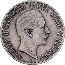 Estados alemanes, PRUSSIA, Wilhelm II, 5 Mark, 1901, Berlin, Plata, BC+, KM:523