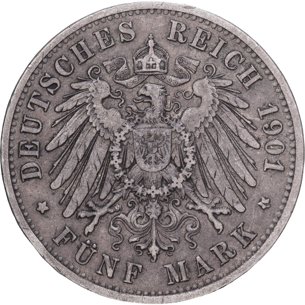 Duitse staten, PRUSSIA, Wilhelm II, 5 Mark, 1901, Berlin, Zilver, FR+, KM:523