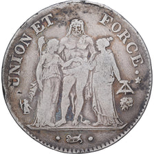 Francia, 5 Francs, Union et Force, AN 8, Bayonne, Plata, BC+, Gadoury:563a