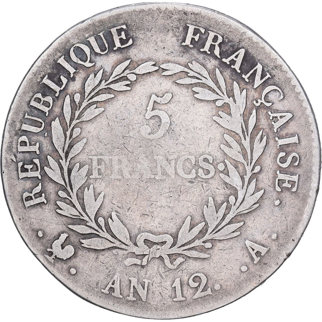 Francja, Bonaparte Premier Consul, 5 Francs, An 12, Paris, Srebro, VF(20-25)