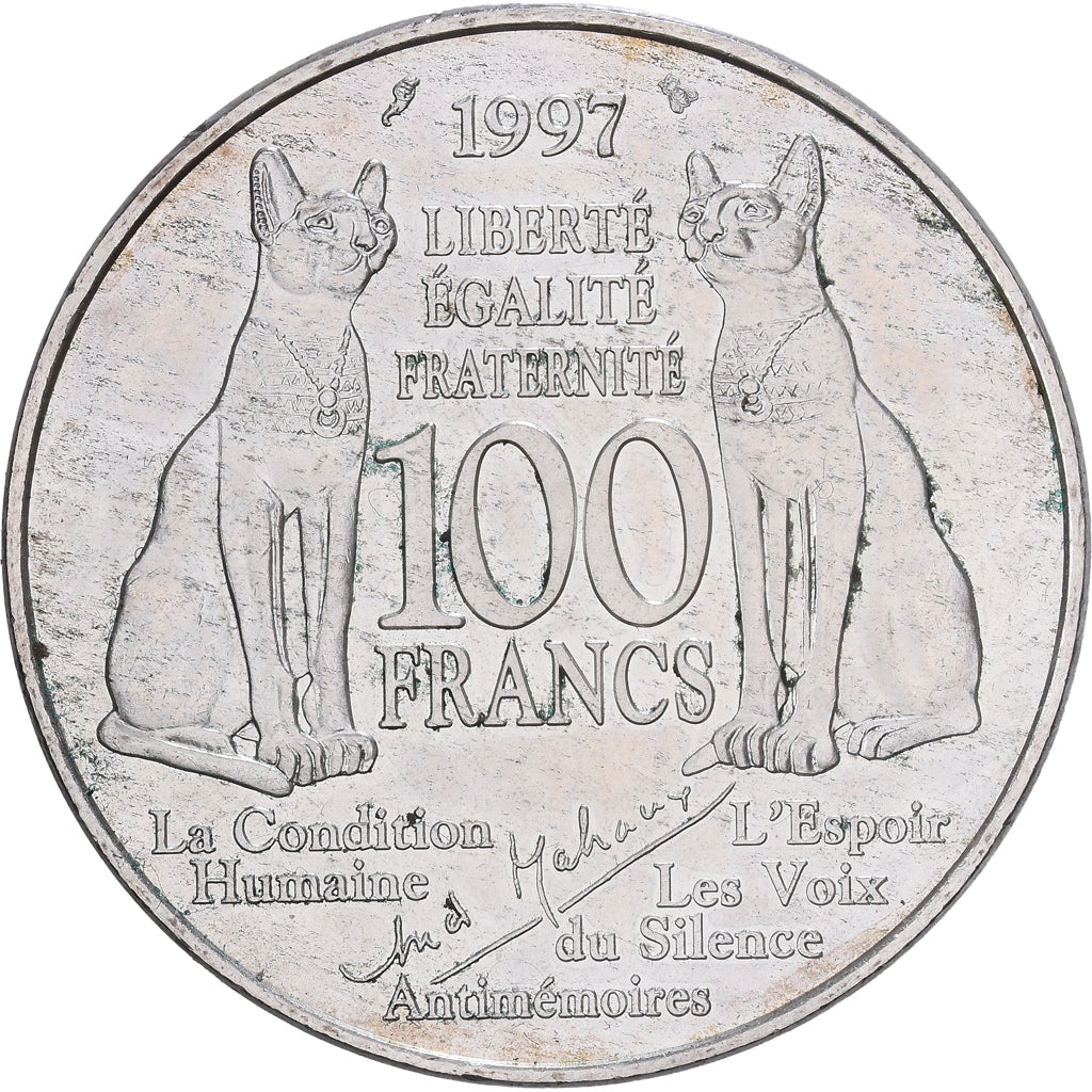 Frankreich, 100 Francs, André Malraux, 1997, Silber, SS+, KM:1188