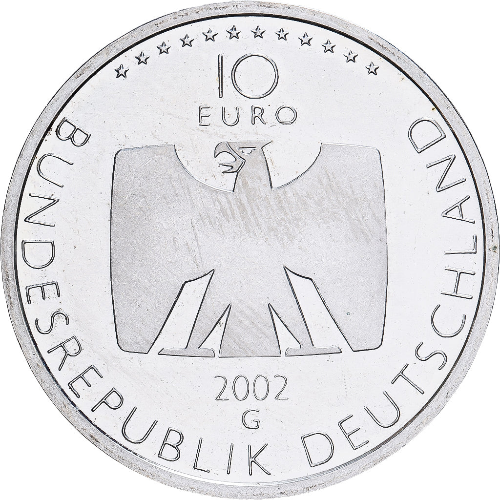 Deutschland, 10 Euro, German Television, 2002, Karlsruhe, Silber, VZ+, KM:219
