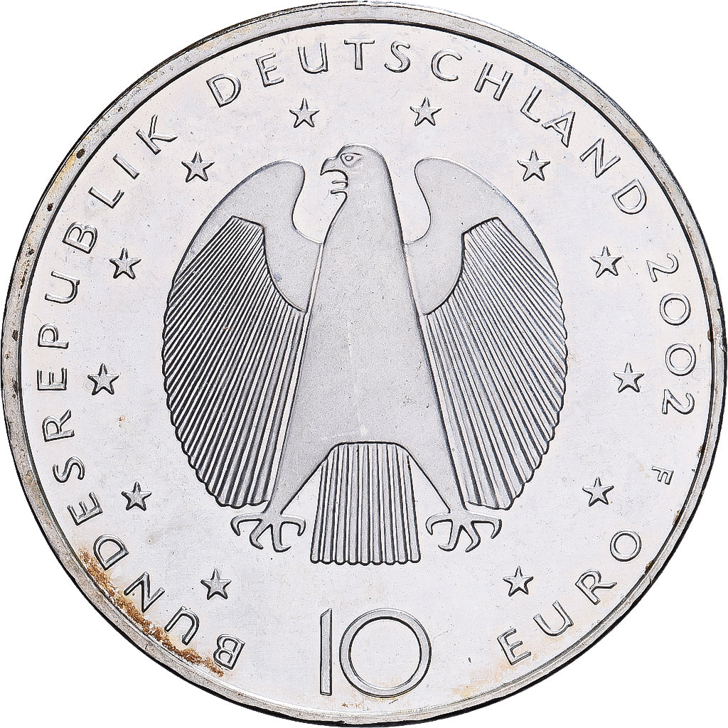 Alemania, 10 Euro, Introduction de l'euro, 2002, Stuttgart, Plata, SC, KM:215