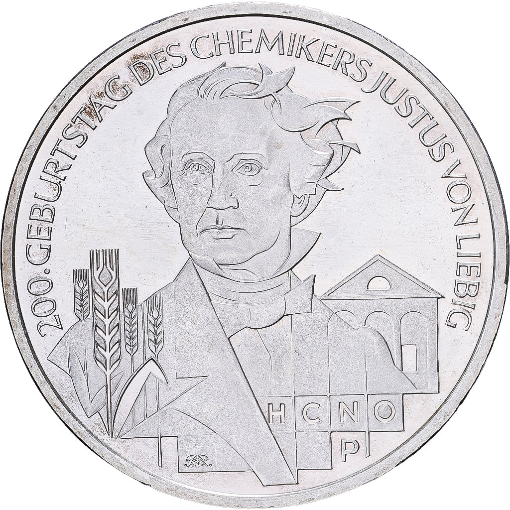 Germany, 10 Euro, Justus von Liebig, 2003, Hamburg, Silver, MS(63), KM:222