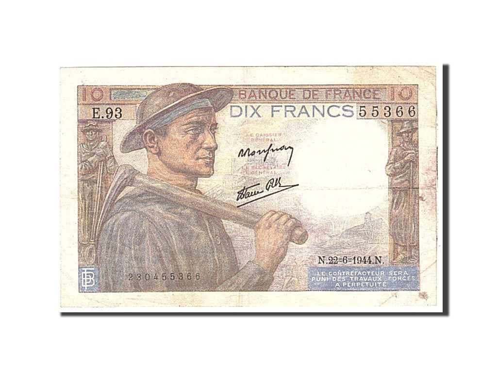 Billet, France, 10 Francs, 1944, 1944-06-22, TTB, KM:99e