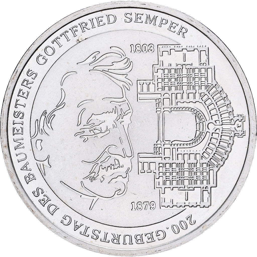 Alemania, 10 Euro, Gottfried Semper, 2003, Karlsruhe, Plata, SC, KM:227