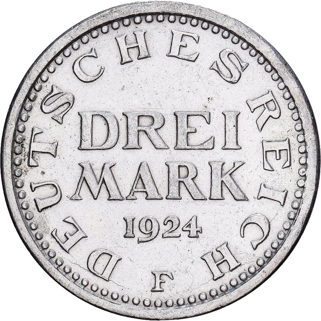 Deutschland, Weimarer Republik, 3 Mark, 1924, Stuttgart, Silber, SS+, KM:53