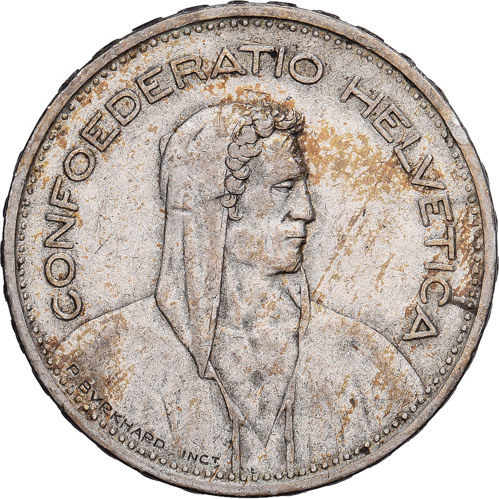Suiza, 5 Francs, 1933, Bern, Plata, BC+, KM:40