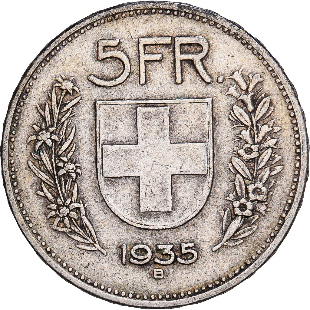 Suiza, 5 Francs, 1935, Bern, Plata, MBC, KM:40