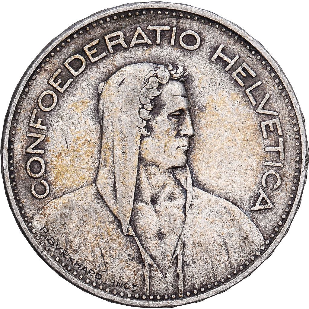 Suiza, 5 Francs, 1935, Bern, Plata, MBC, KM:40