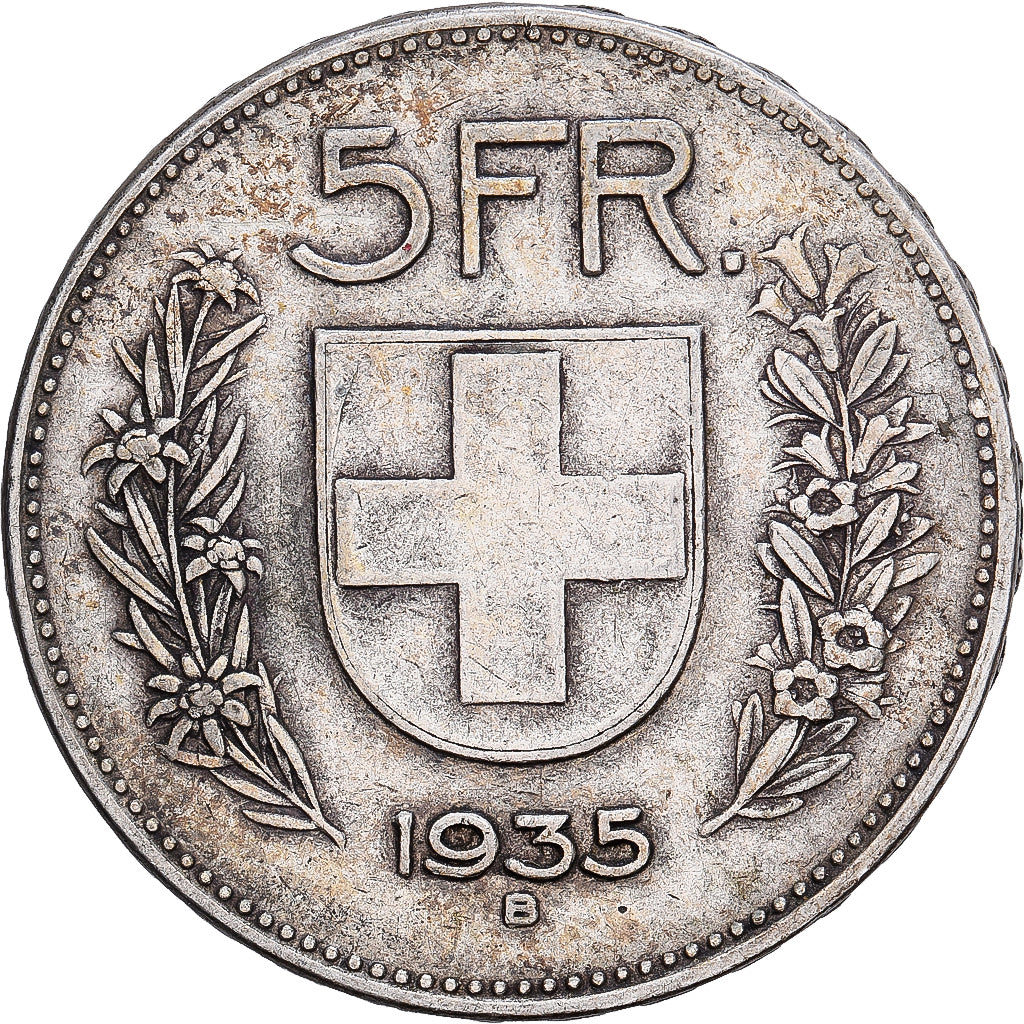 Suiza, 5 Francs, 1935, Bern, Plata, MBC, KM:40