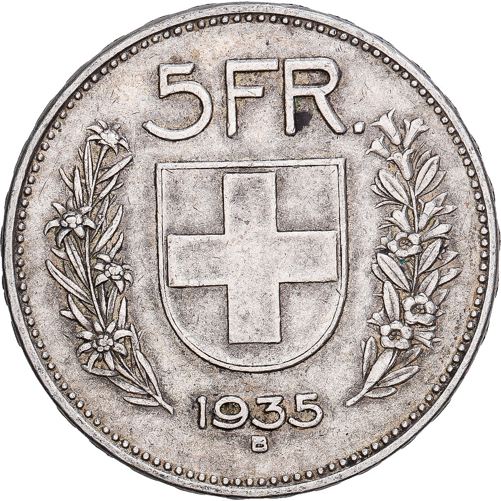 Suiza, 5 Francs, 1935, Bern, Plata, MBC, KM:40