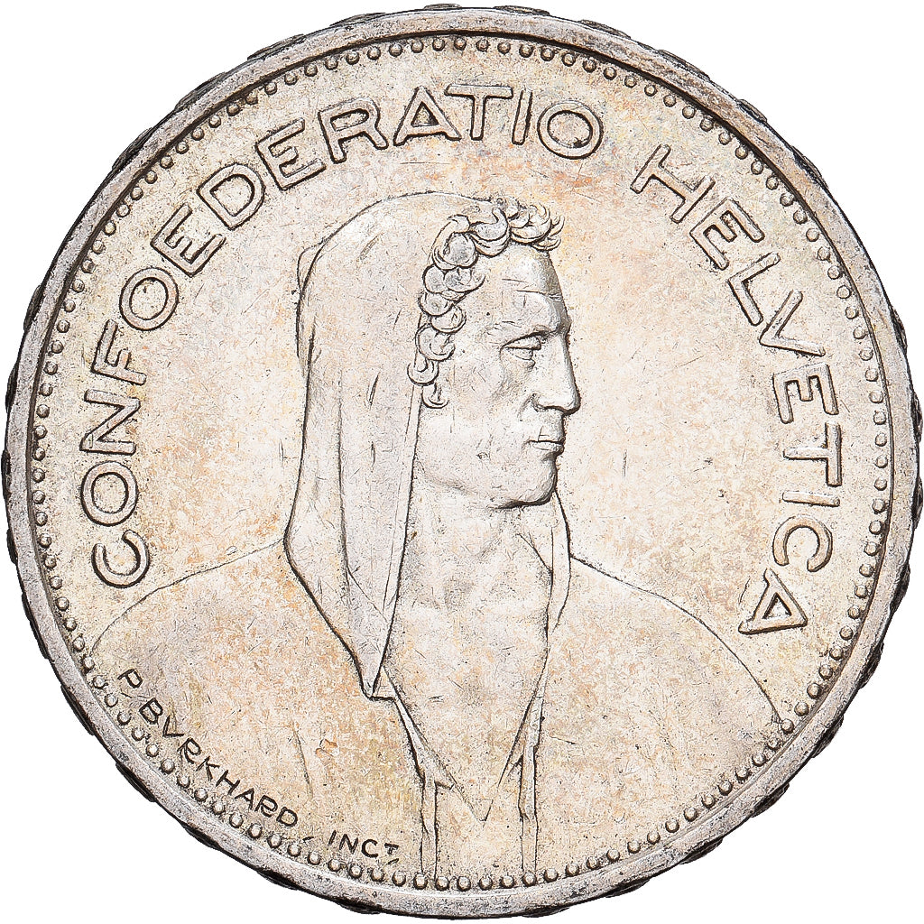 Suiza, 5 Francs, 1939, Bern, Plata, MBC+, KM:40