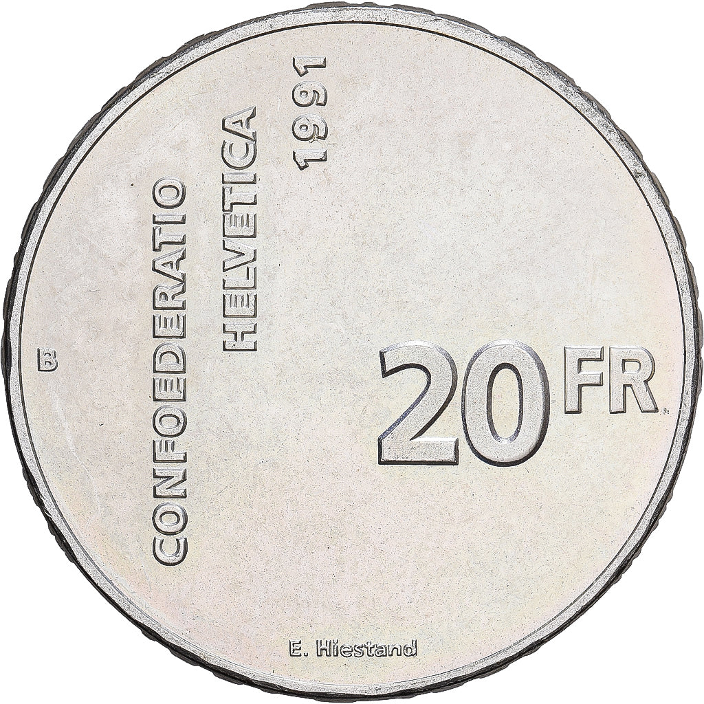 Switzerland, 20 Francs, Confédération, 1991, Bern, Silver, MS(60-62), KM:70
